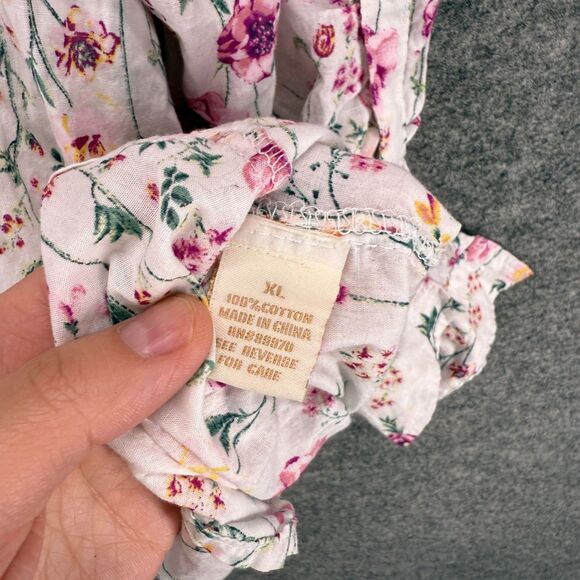 Eden & Olivia Blouse Women XL White Floral V-Neck Long Sleeve Pockets Button - Picture 4 of 7